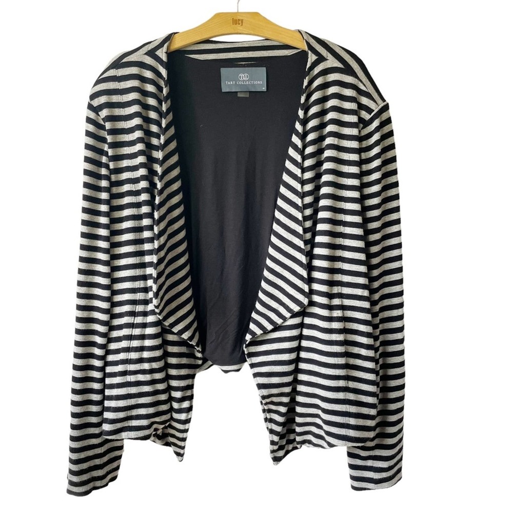 Tart Collections Women 4X Black Gray Striped Cardigan